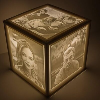 Litofán (3d fénykép) kocka 4 képpel, LED világítással